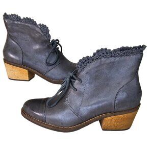 Anthropologie Latigo Kat Leather Boots Grey Distressed Lace Crochet Trim Size 9M